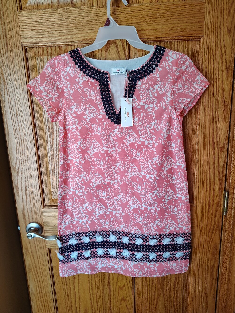Women's Pink Floral Dress with Navy Trim - (Vineyard Vines) Size 2